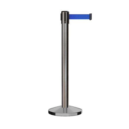 Montour Line Stanchion Belt Barrier Sat.Steel Post 14ft. Blue Belt ES660-SS-BL-140